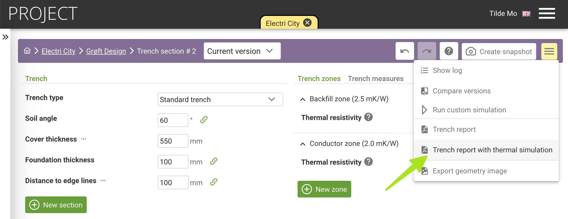 export trench segment