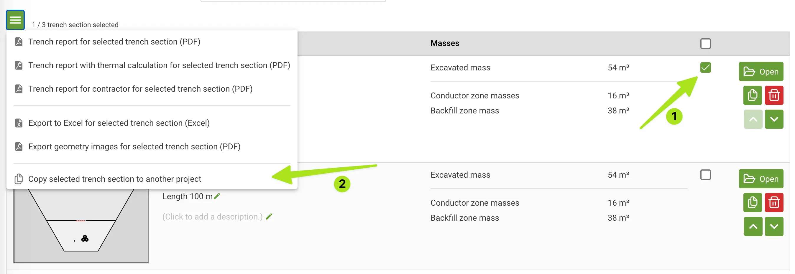 copy trench section to another project