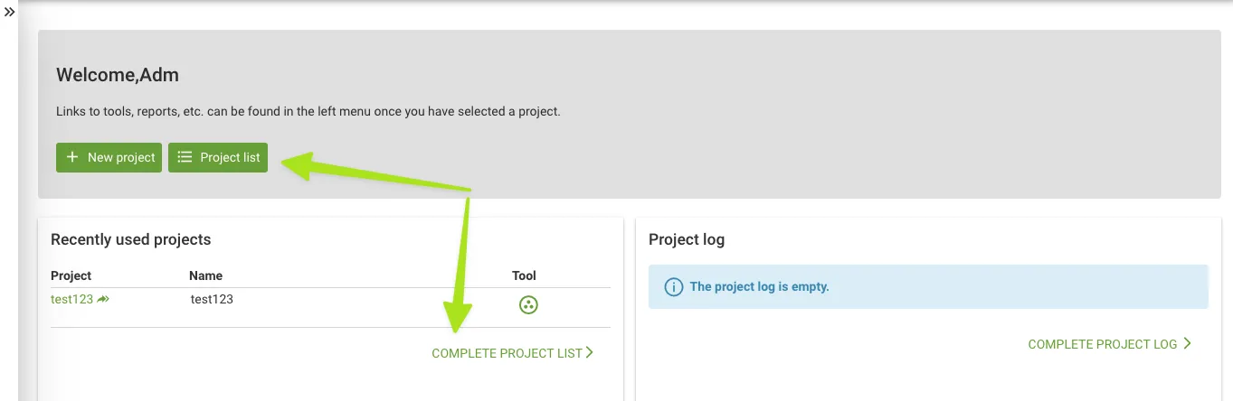 Empty project list